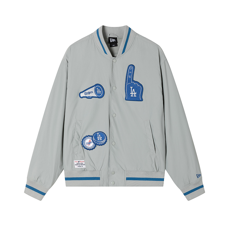 New Era Tigers Logo Patch Loose Fit Baseball Jacket Unisex Gray 13559745NV