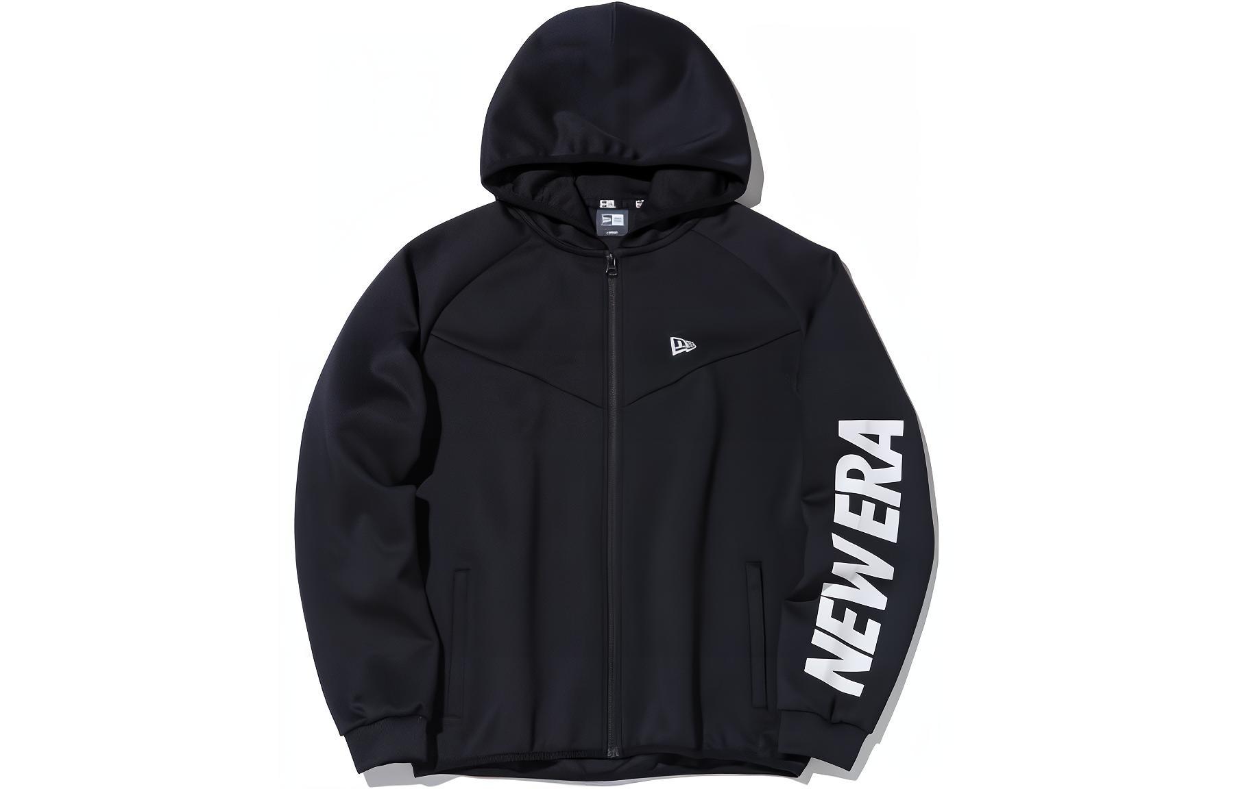 New Era Unisex Black Logo Print Hooded Zip-Up Jacket Long Sleeve 13870615