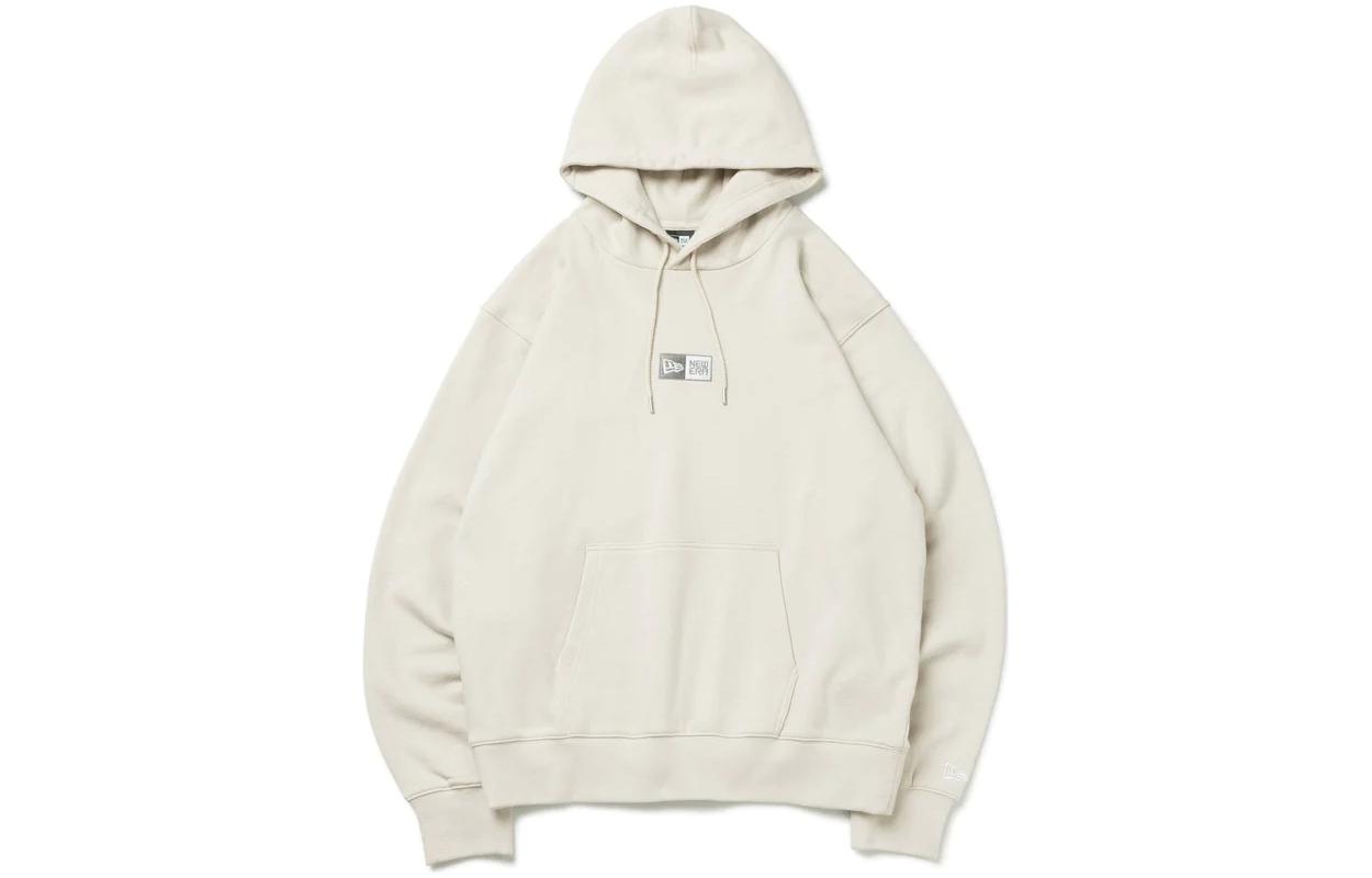 New Era Unisex Embroidered Logo Hoodie Beige Fleece Long Sleeve 13755293