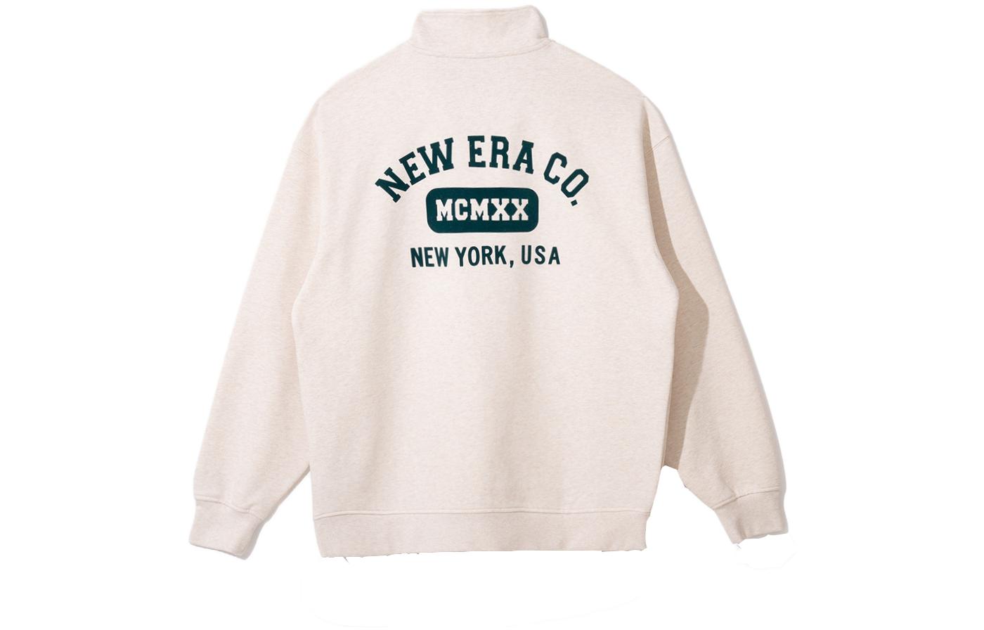 New Era Unisex Half-Turtleneck Letter Pullover Sweatshirt Oatmeal 13781190