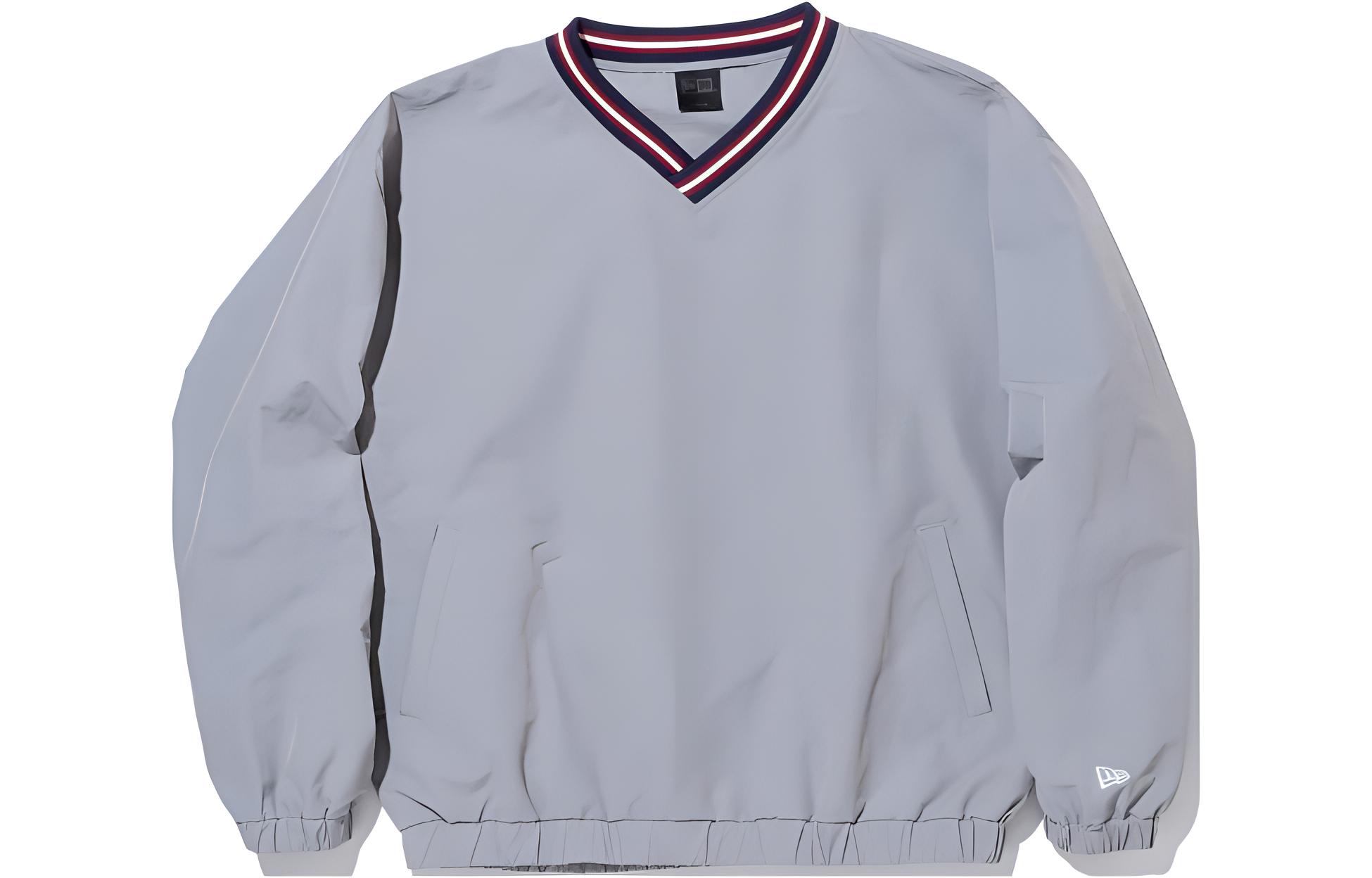 New Era Unisex Solid Gray V-Neck Long Sleeve Sweatshirt 14322509