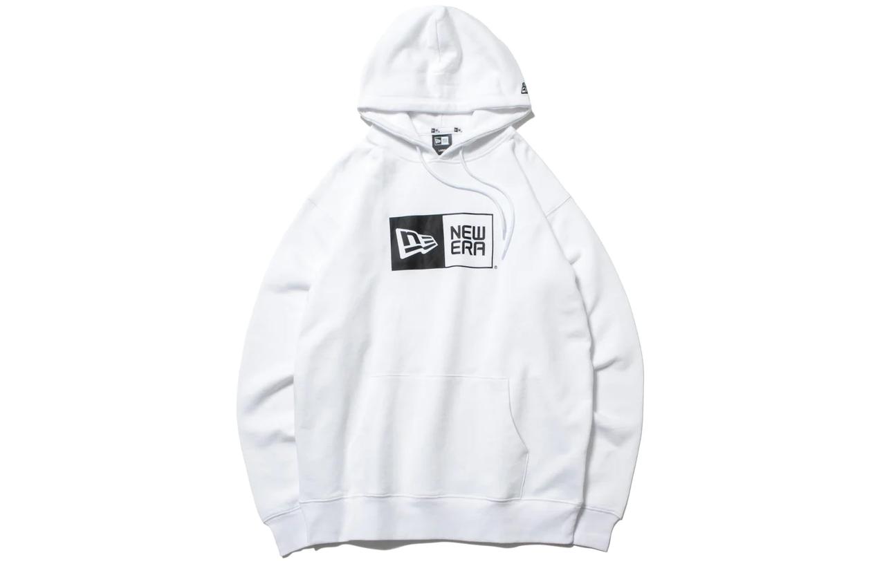 New Era Unisex White Hoodie with Logo Print and Letter Graphic Design 12542640