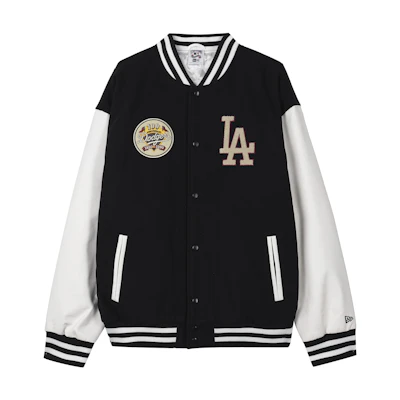New Era Varsity Style Letter Print Colorblock Jacket Unisex - Navy Blue. 60416326