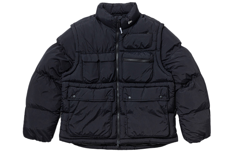 New Era Winter Black Padded Jacket with Detachable Sleeves and Pockets. 12866432