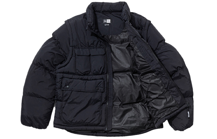 Shop New Era 冬季黑色可拆袖口袋羽絨外套 12866432