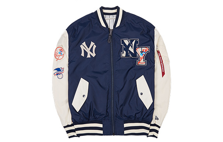 New Era Alpha Industries MLB Letter Print Single-Breasted Jacket Navy Unisex 60333877