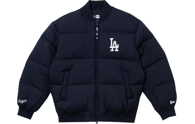 New Era x MLB Dodgers Embroidered Lettering Zip-Up Puffer Jacket Navy Unisex. 13781124