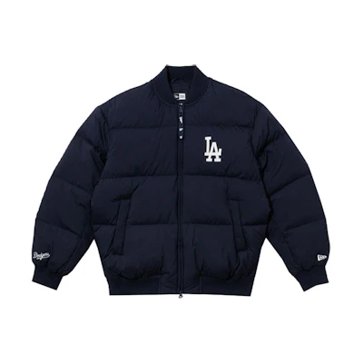 New Era MLB Dodgers Embroidered Lettering Zip-Up Puffer Jacket Navy Unisex. 13781124