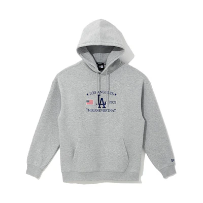 New Era Thisisneverthat MLB LA Dodgers Logo Hoodie Grey Unisex Pullover 13038057
