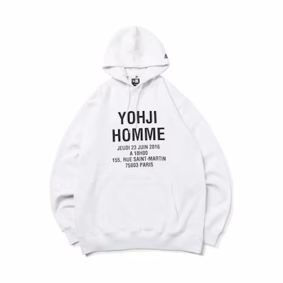 New Era Yohji Yamamoto SS23 Letter Print White Hoodie Unisex Collaboration NE-0281