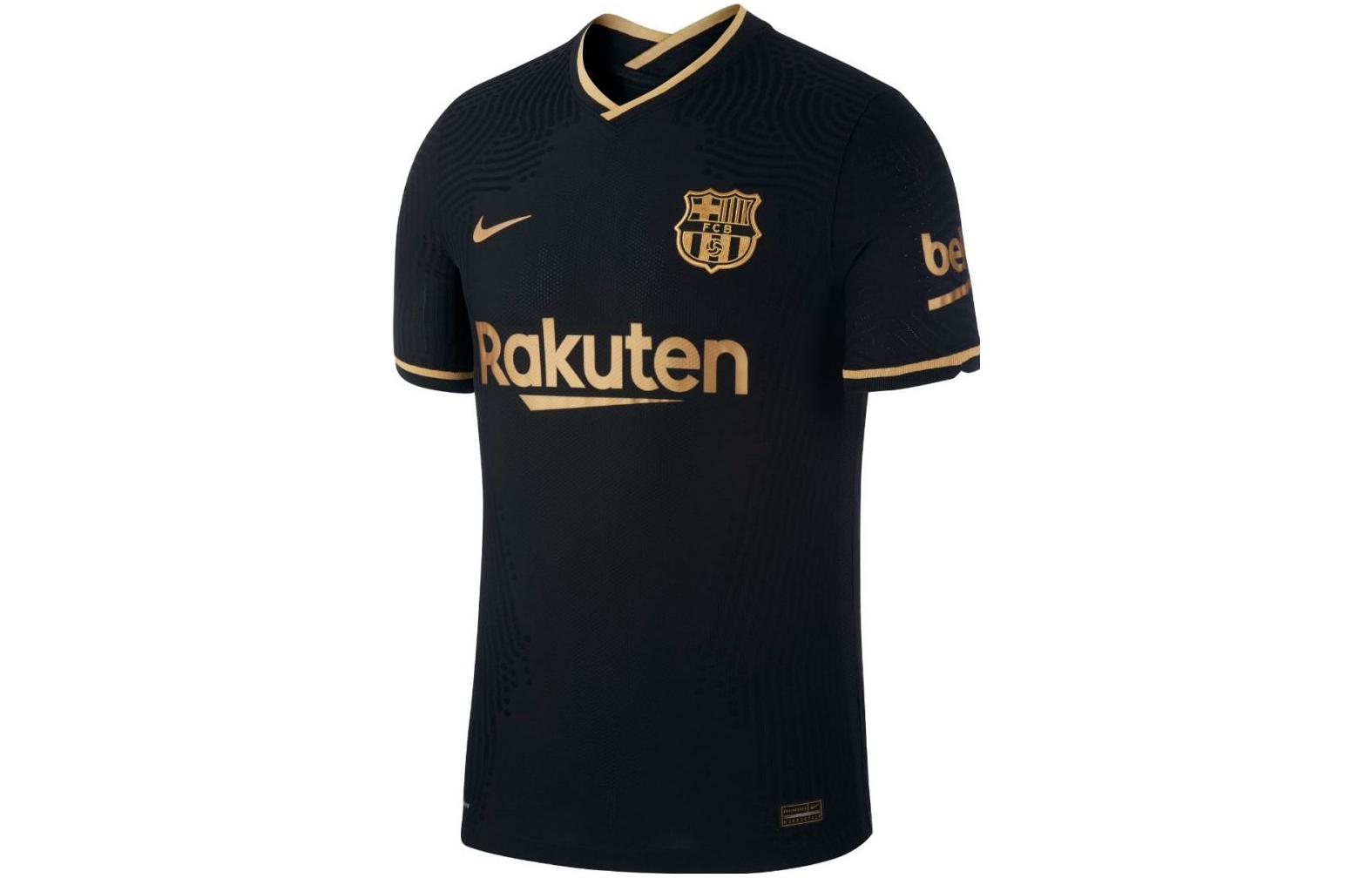 Nike 20-21 Barcelona Black Gold Away Player Jersey  Black Soccer Shirt CD4184-011