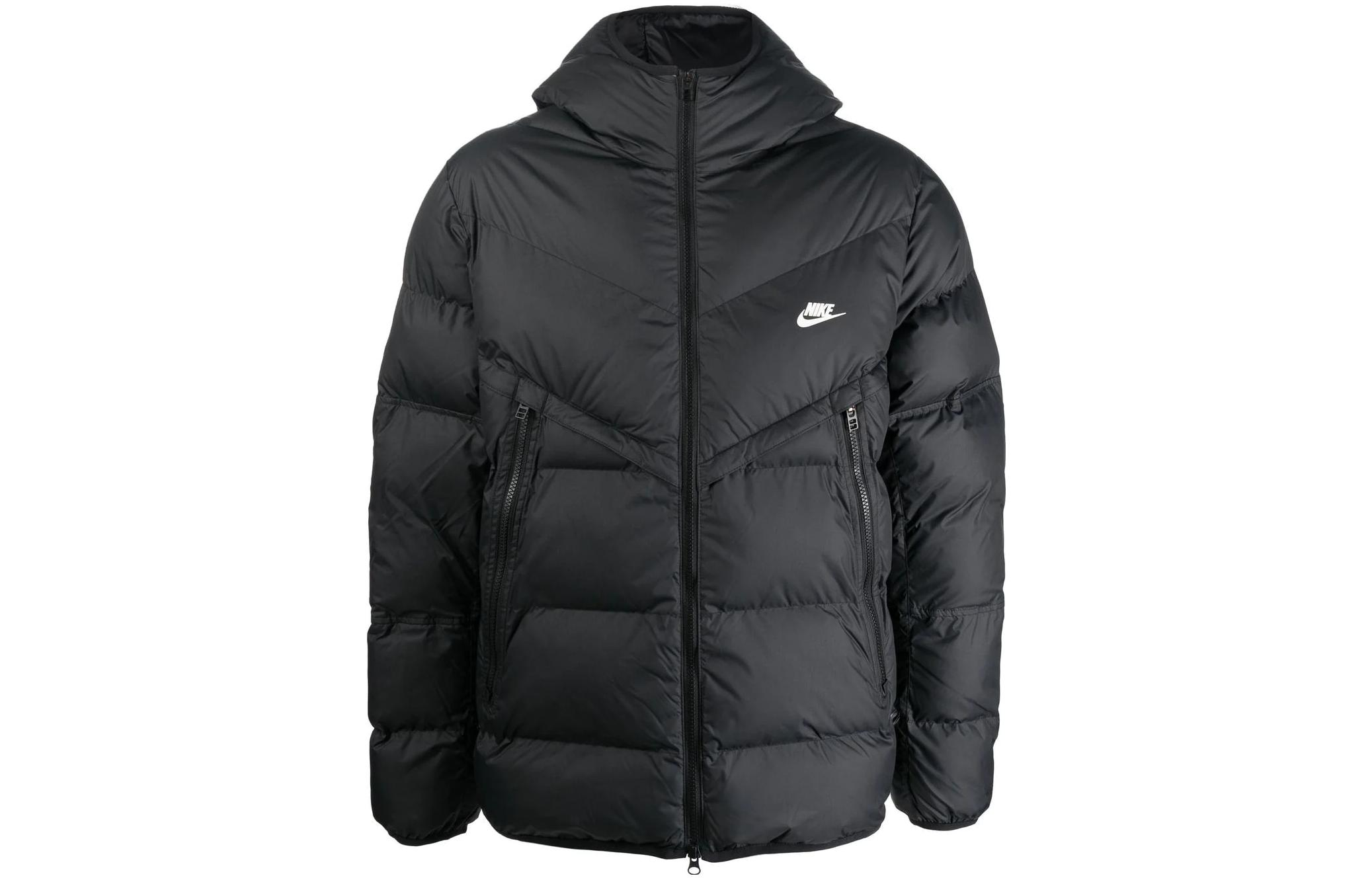 Order Nike  Black Logo Print Hooded Puffer Jacket with Zipper Pocket. DR9605-010