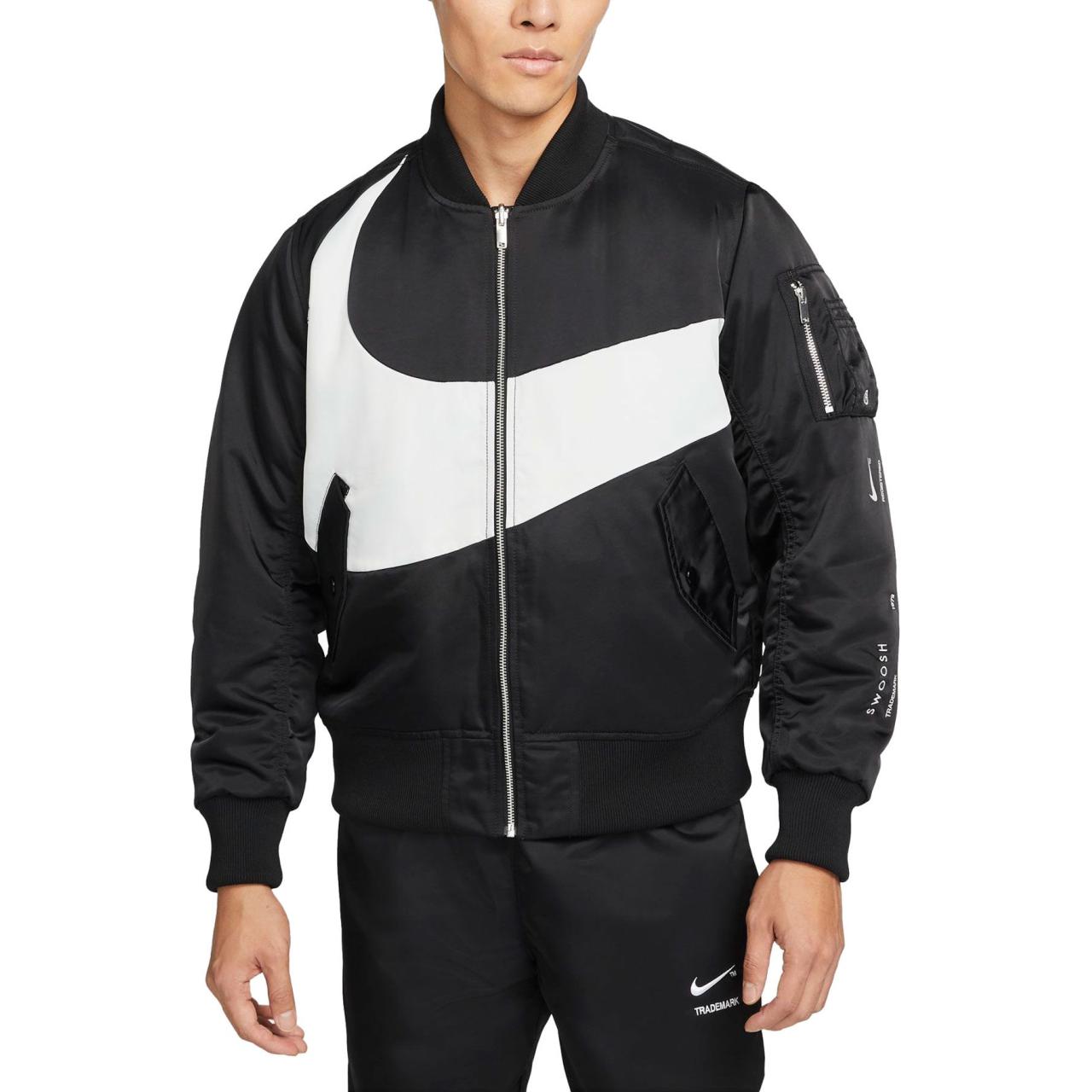 Shop Nike  Black Water-Resistant Bomber Zip Jacket with Baseball Collar. DD6055-010