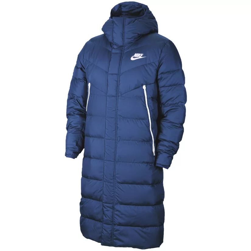 Nike  Blue Quilted Down Jacket with Logo Print, Mid-Length, Windproof Hooded Design. DV0756-410