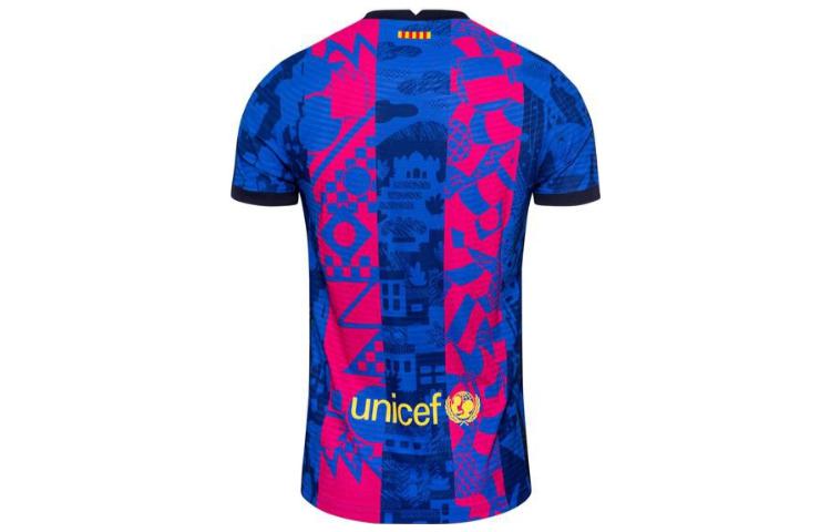 Lookbook 나이키 블루 반팔 축구 셔츠 멀티컬러 로고 프린트 DB5885-406