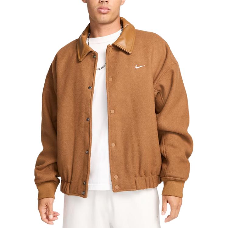 Nike  Brown Long-Sleeve Single-Breasted Oversized Collar Jacket FZ1168-281