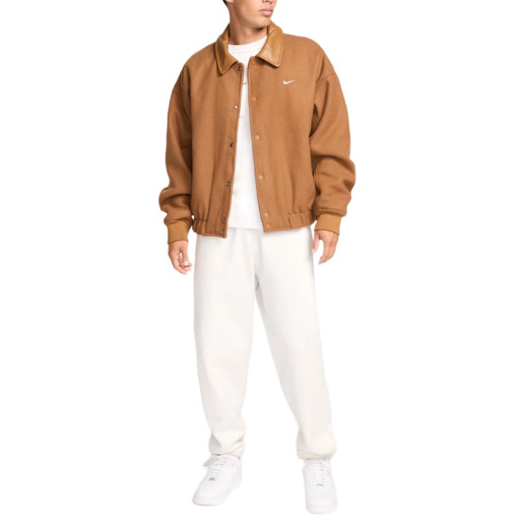 Shop Nike Jaket Coklat Lengan Panjang Kolar Besar Single-Breasted Oversized. FZ1168-281