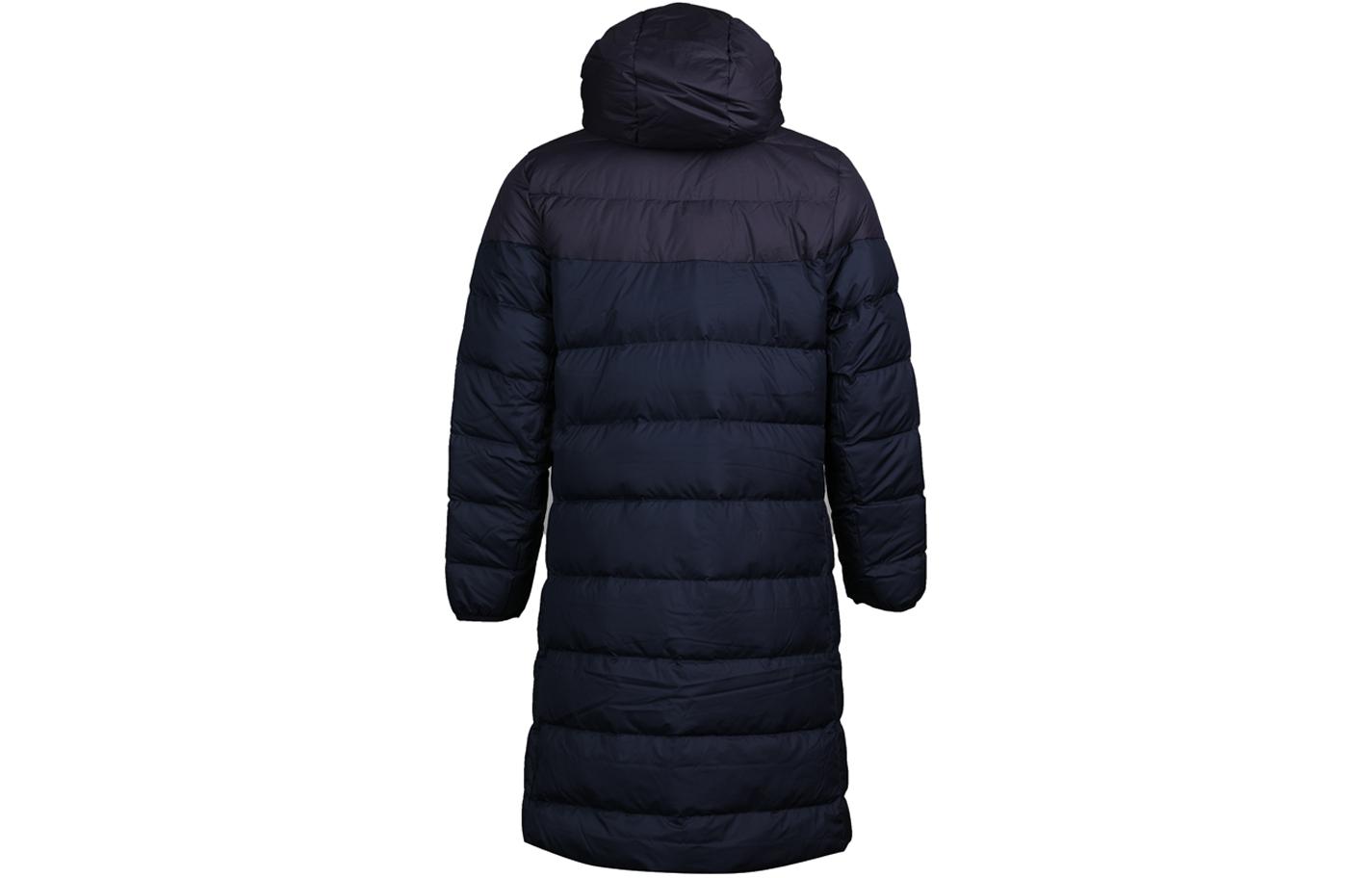 Lookbook 나이키 롱 컬러블록 다운 자켓 후드 포함 - 블루. AA8854-081