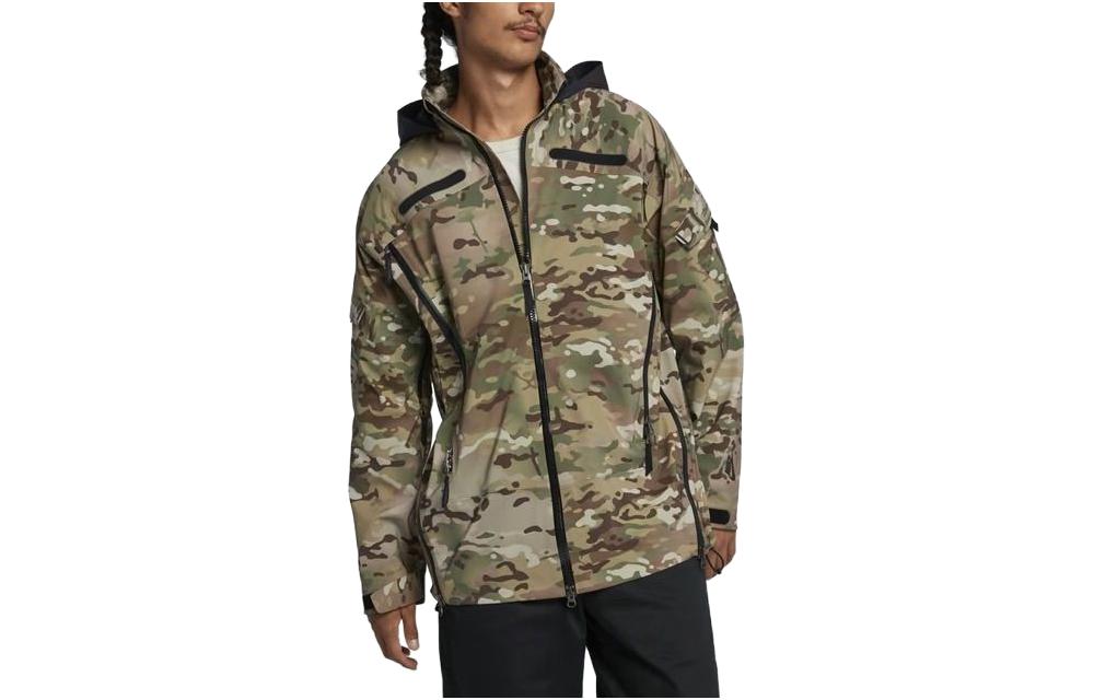 Nike  Olive Green Camo Hooded Comfort Straight-Cut Jacket. AO0813-222