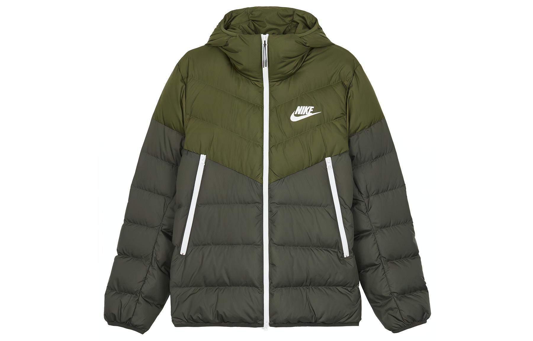 Nike  Olive Green Quilted Puffer Jacket with Logo and Zipper Hood DV0754-326