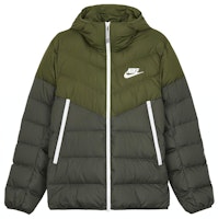 Nike Olive Green Quilted Puffer Jacket with Logo and Zipper Hood DV0754-326 Nike Olive Green Quilted Puffer Jacket with Logo and Zipper Hood DV0754-326
