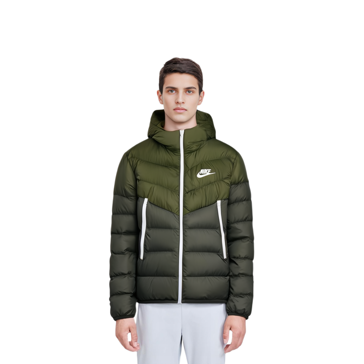 Shop Chaqueta Acolchada Verde Oliva Nike con Logo y Capucha con Cremallera. DV0754-326