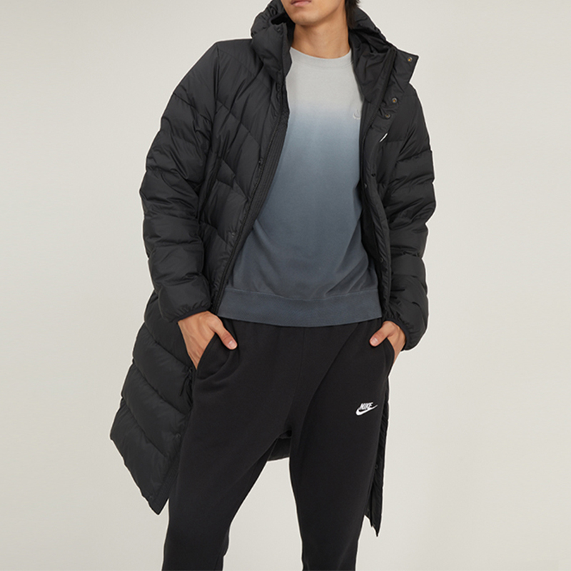Shop Nike  Puffer Jacket Black with Solid Print Logo and Zippered Hood. DV0756-010