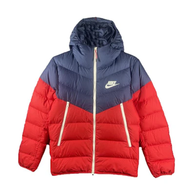 Nike Red Puffer Jacket with Logo and Zippered Hood. DV0754-410