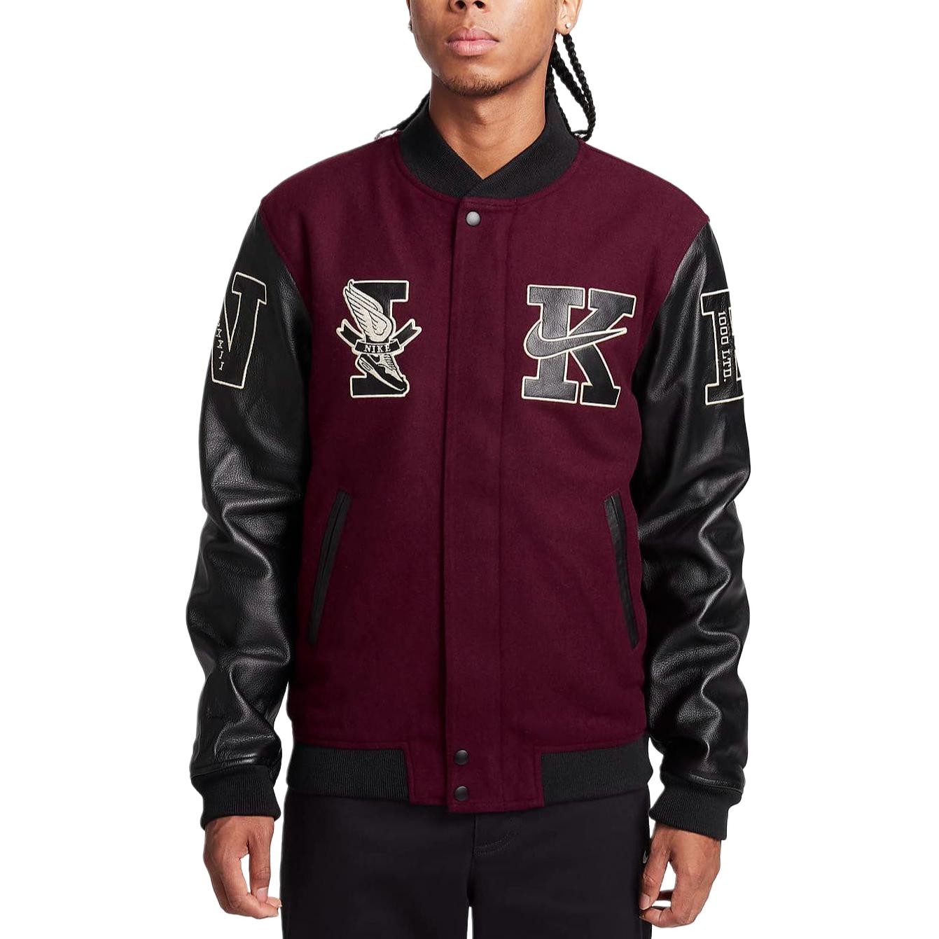 Lookbook Chaqueta de Cuero Estilo Retro Universitario Nike Marrón/Negro. FQ0299-681