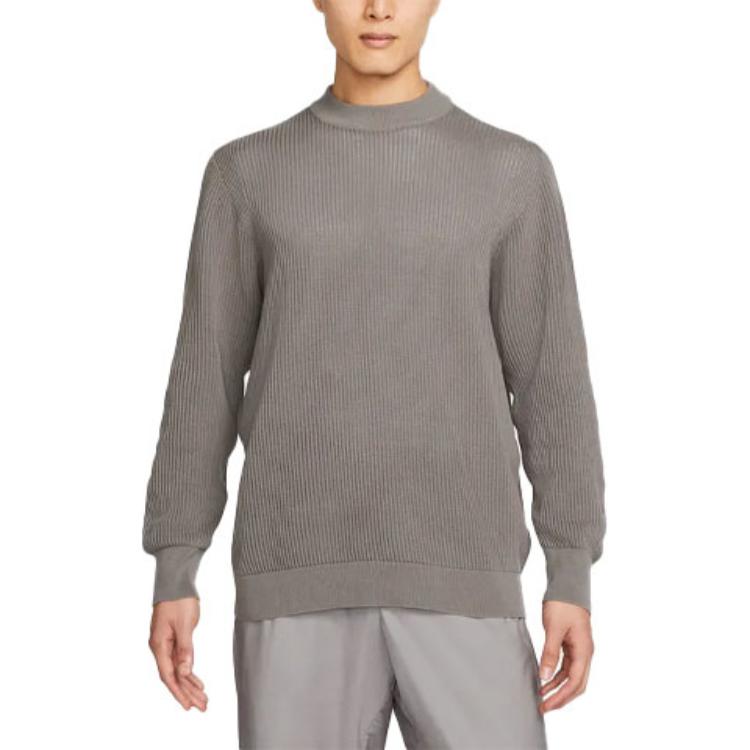 Nike  Solid Gray Crewneck Knit Sweater Long Sleeve Wolf Grey DN4102-012 圖 4