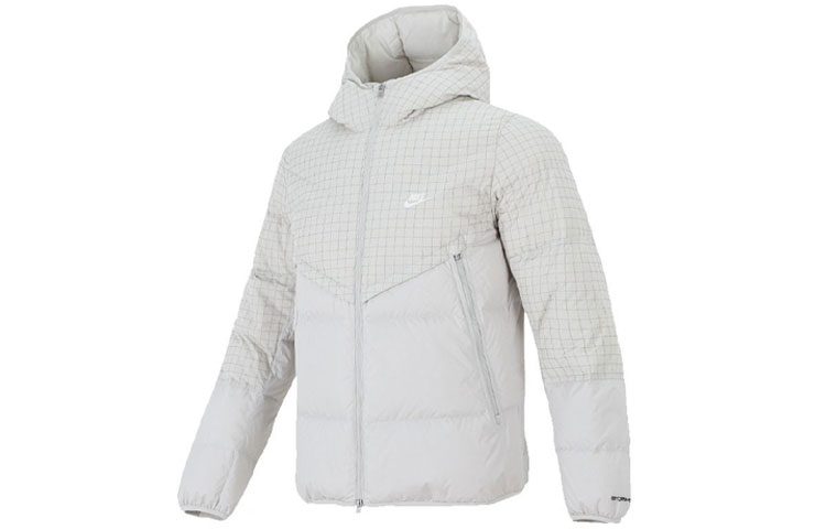 Buy Nike  White Winter Puffer Jacket with Plaid Patchwork and Hood. DD6964-072