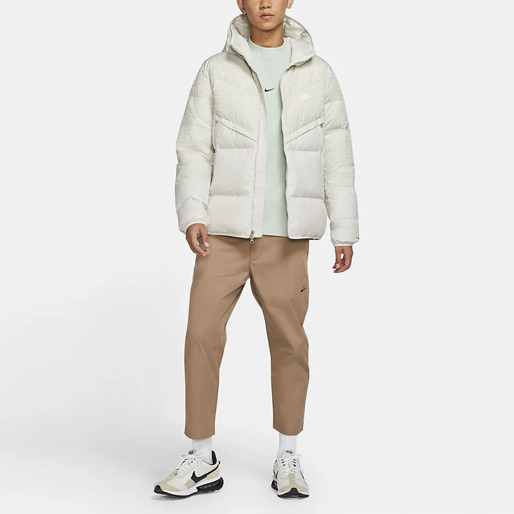 Shop Nike  White Winter Puffer Jacket with Plaid Patchwork and Hood. DD6964-072