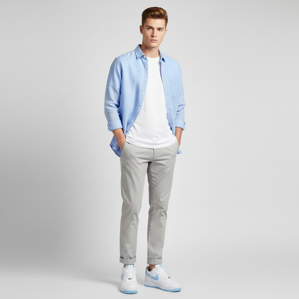 Lookbook 耐克 空军一号'07 白色水瓶蓝 FQ4296-100