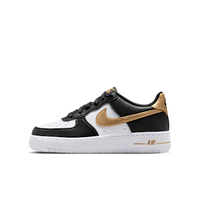 (Youth) Nike Air Force 1 Black/Black/White/Metallic Gold CT3839-009