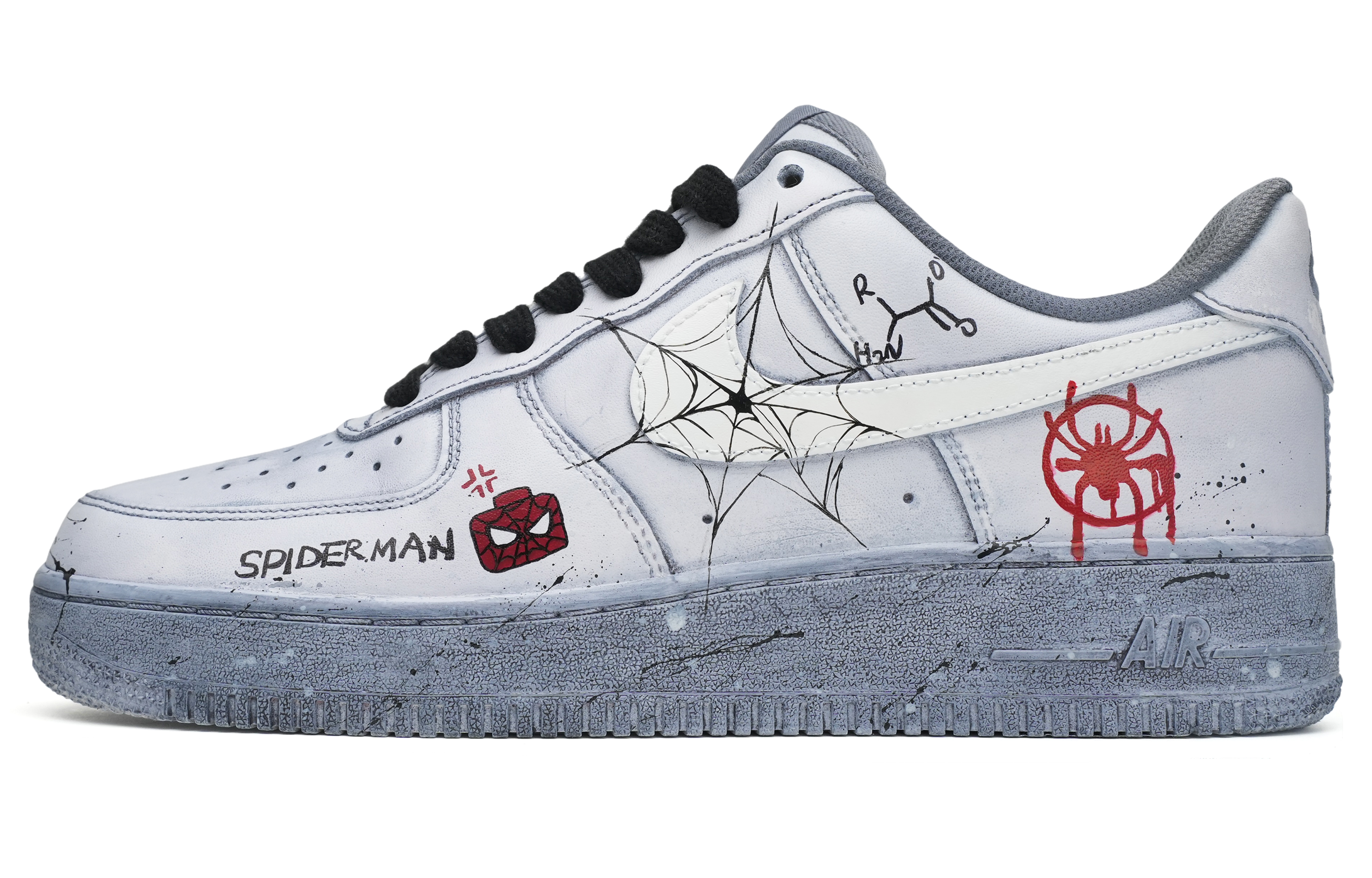Buy 【訂製球鞋】Nike Air Force 1 Low 07 平行宇宙 蜘蛛俠塗鴉 浸染做舊 解構綁帶 低幫 板鞋 男款 灰黑