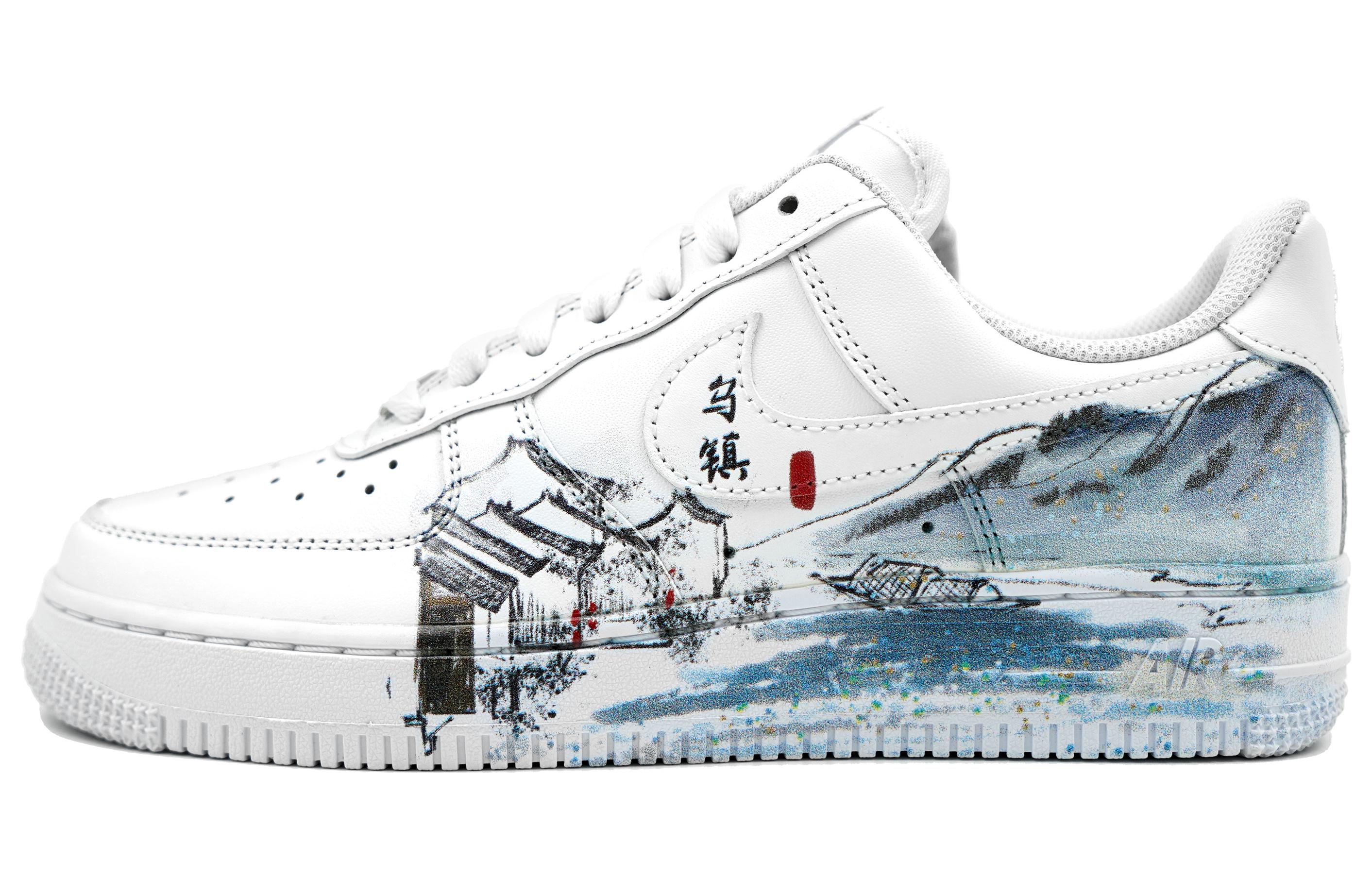 Buy 【客製球鞋】Nike Air Force 1 Low 07 花草 烏鎮山水 防滑 低筒 板鞋 男款 白藍