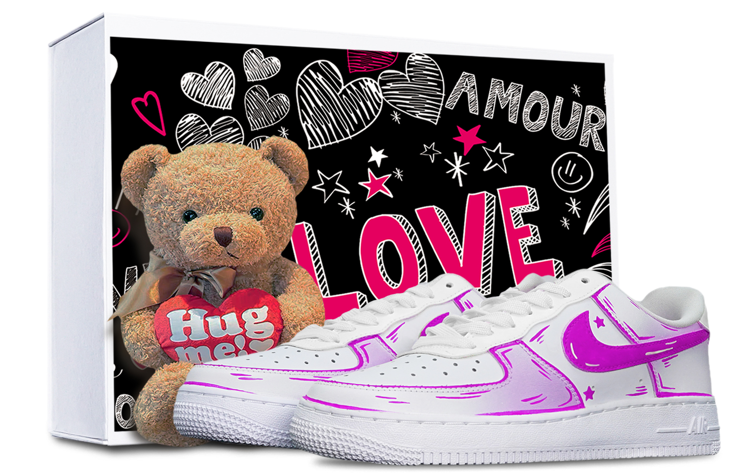 Buy 【定制球鞋】 Nike Air Force 1 Low 二次元線條 紫羅蘭 特殊鞋盒 送小熊 防滑 低幫 板鞋 男款 紫白