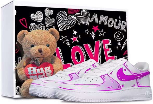 【定制球鞋】 Nike Air Force 1 Low 二次元線條 紫羅蘭 特殊鞋盒 送小熊 防滑 低幫 板鞋 男款 紫白 Buy 【定制球鞋】 Nike Air Force 1 Low 二次元線條 紫羅蘭 特殊鞋盒 送小熊 防滑 低幫 板鞋 男款 紫白