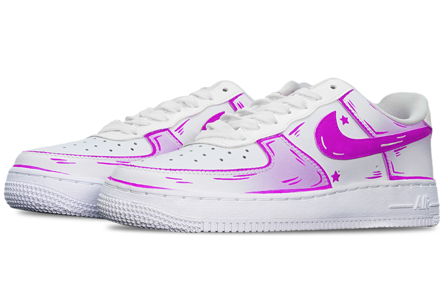 Shop 【定制球鞋】 Nike Air Force 1 Low 二次元線條 紫羅蘭 特殊鞋盒 送小熊 防滑 低幫 板鞋 男款 紫白