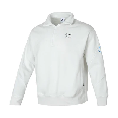 Nike Air Logo Half-Zip Pullover Sweatshirt White Casual Training Style FN2156-121