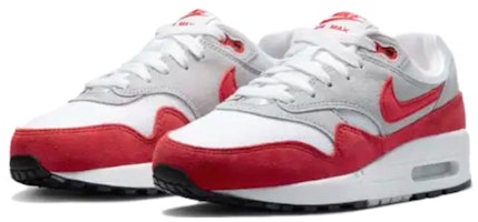 Nike Air Max 1 “挑戰紅“ 減震防滑耐磨 低筒 運動休閒鞋 GS 灰紅白 2023版 Lookbook Nike Air Max 1 “挑戰紅“ 減震防滑耐磨 低筒 運動休閒鞋 GS 灰紅白 2023版