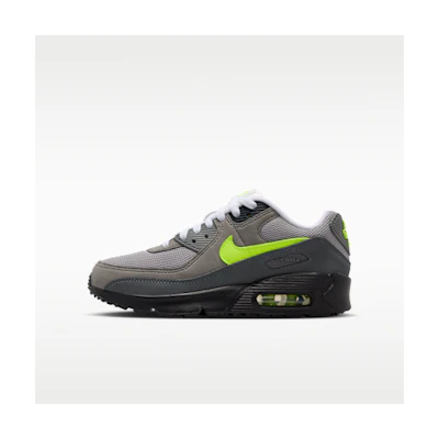 (Youth) Nike Air Max 90 Black/Anthracite/Light Charcoal/Neon Yellow