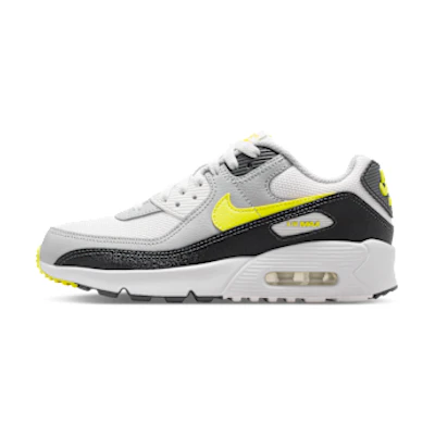 (Youth) Nike Air Max 90 Off White/Dark Smoke Gray/Light Smoke Gray/Sonic Yellow