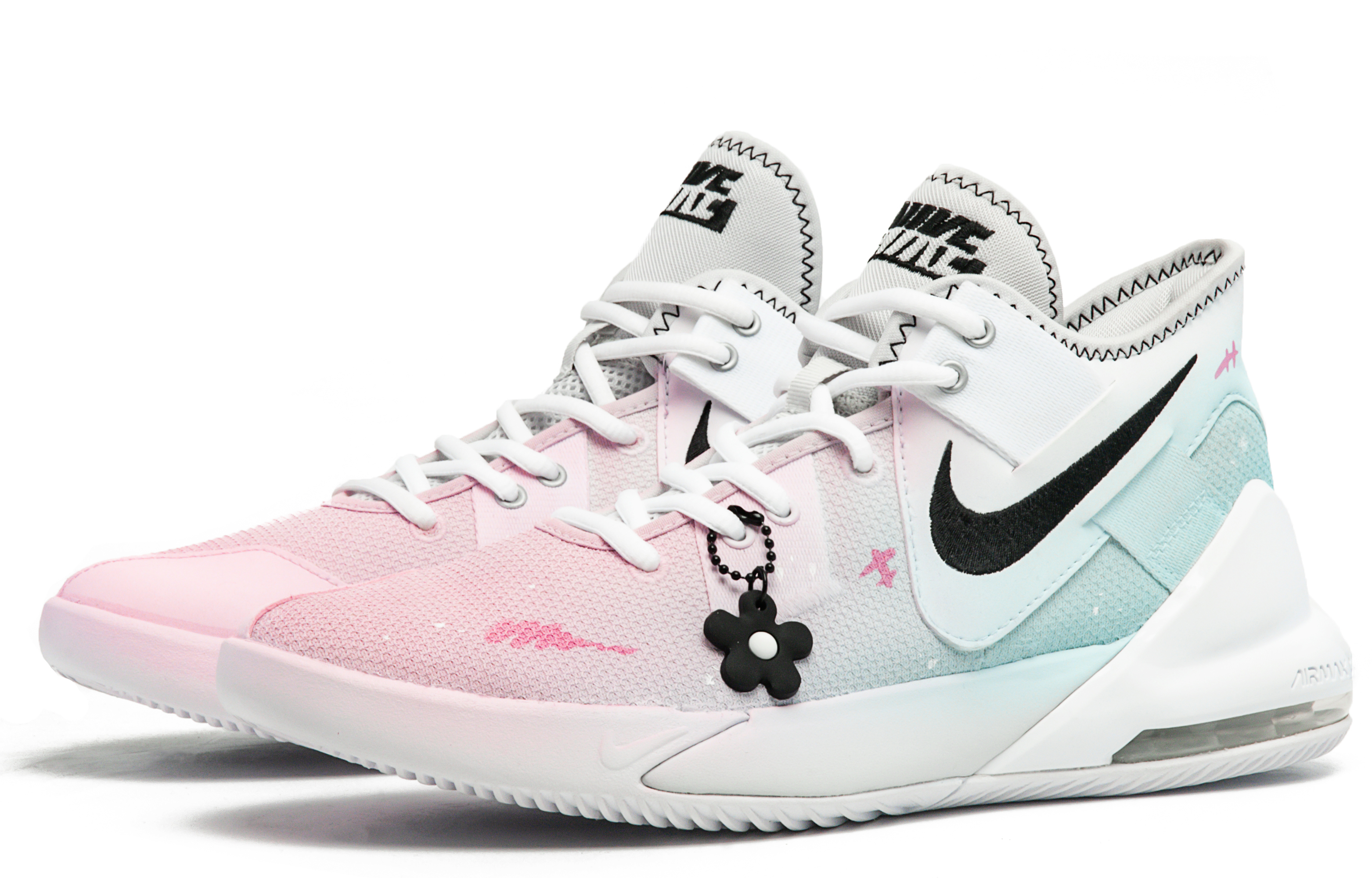 Lookbook 【定制球鞋】 Nike Air Max Impact 2 塗鴉小花 漸變 手繪 防滑耐磨 中幫 籃球鞋 男款 藍粉