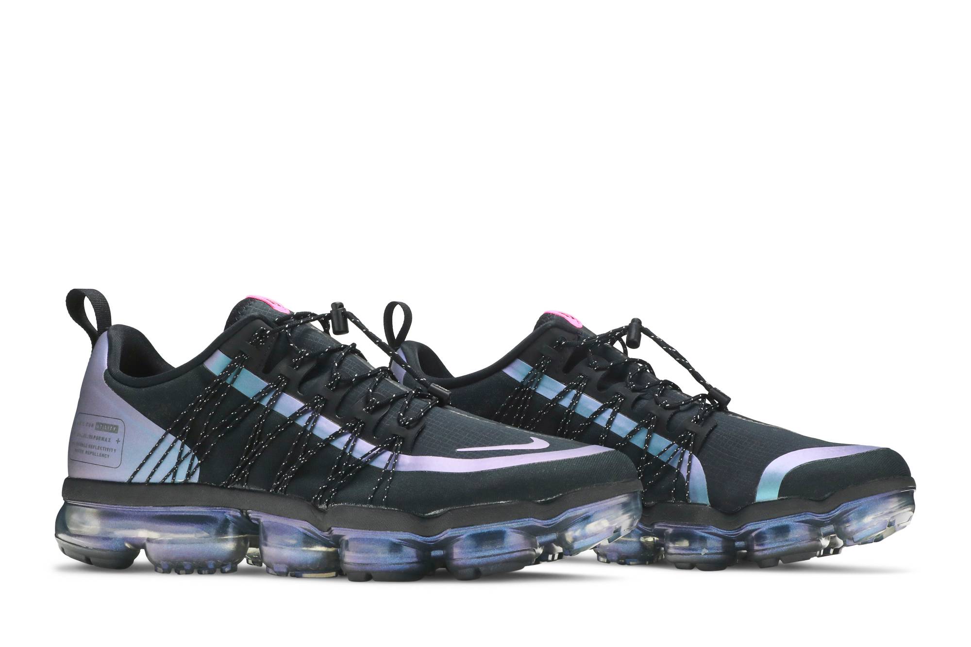 black & purple air vapormax run utility sneakers