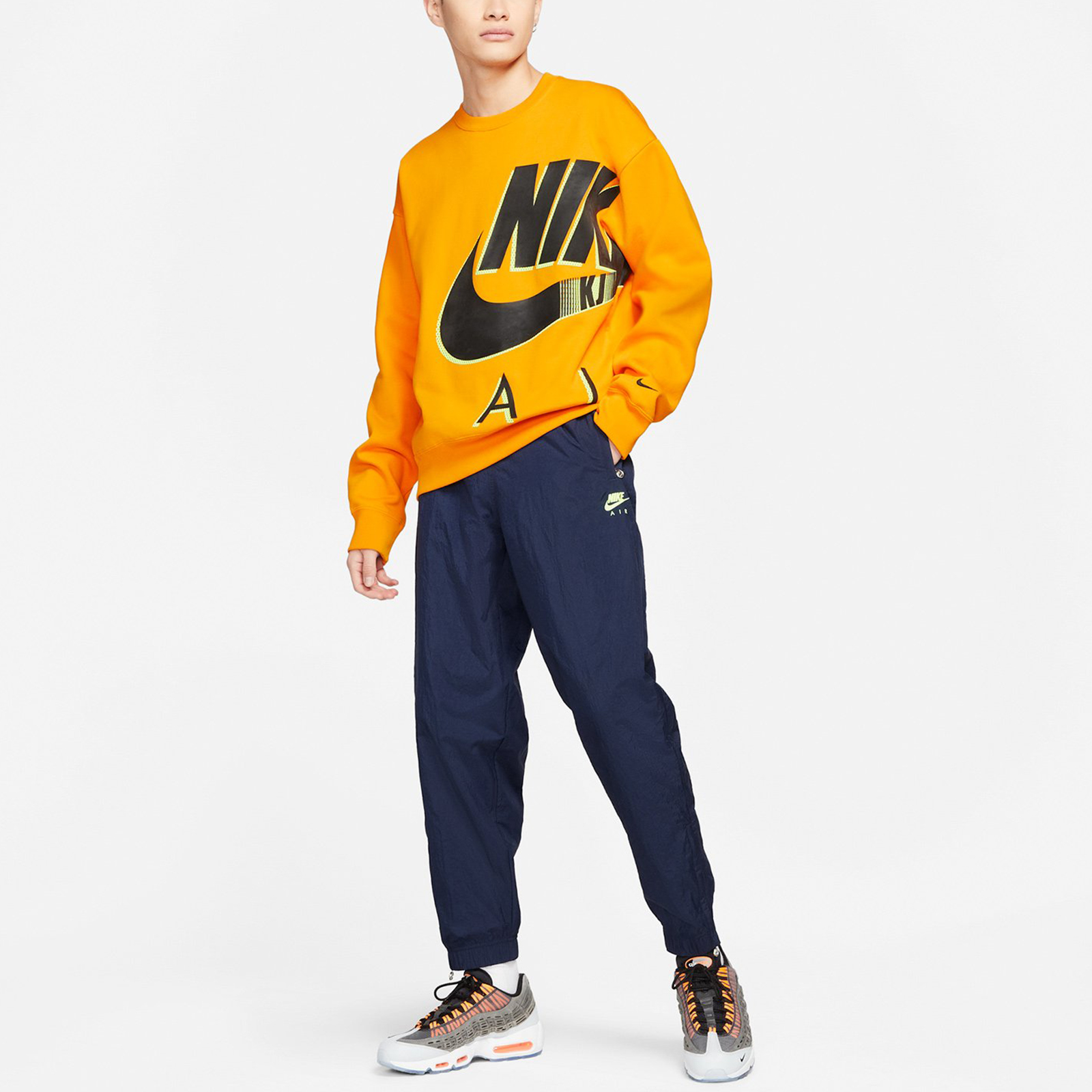 Shop 耐克Air x Kim Jones印花标志抓绒圆领衫 亚洲橙 男女款 DD0693-804