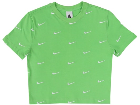 Nike All Over Swoosh Logo Cropped T-Shirt Green Nebula Buy Nike All Over Swoosh Logo Cropped T-Shirt Green Nebula