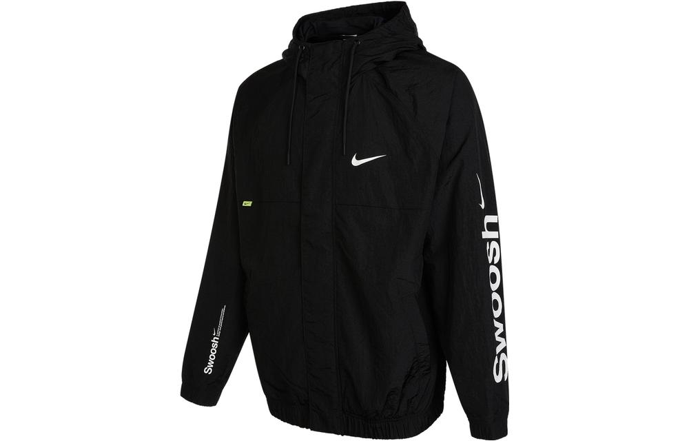 Nike Alphabet Logo Printed Woven Hooded Jacket Spring Black DX6311-010