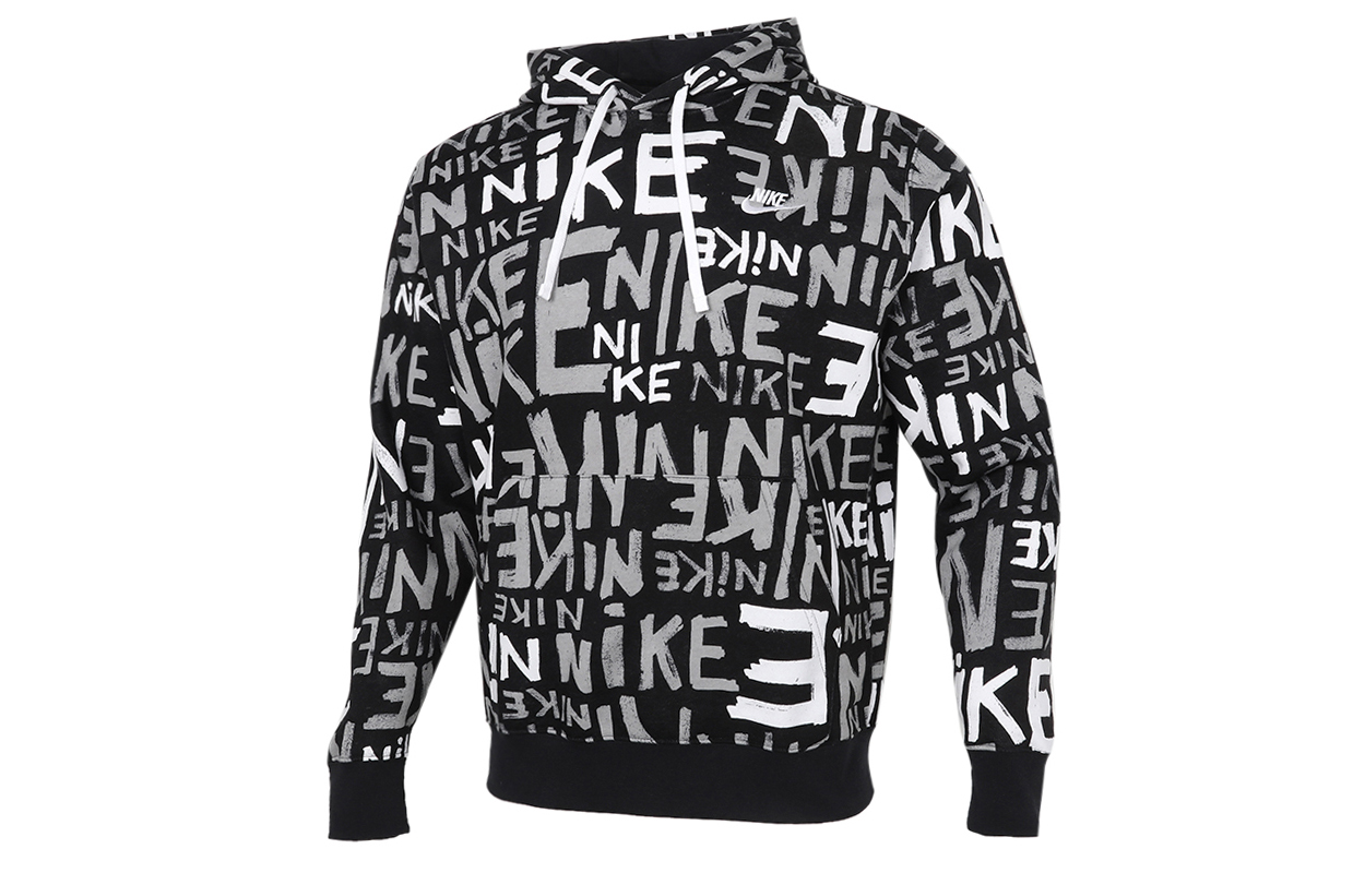 Nike AS Club Fleece Graffiti Print Pullover Hoodie Black () DA0062-010