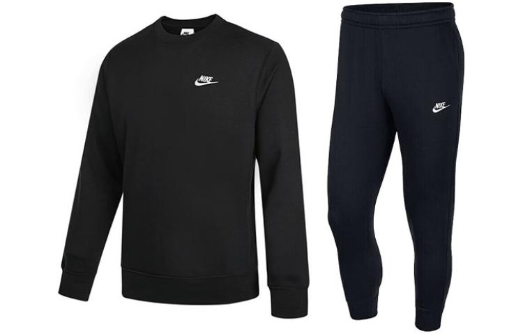 Nike AS M NSW Club Black Crewneck Sweatshirt & Joggers Tracksuit Set BV2663-010+BV2672-010